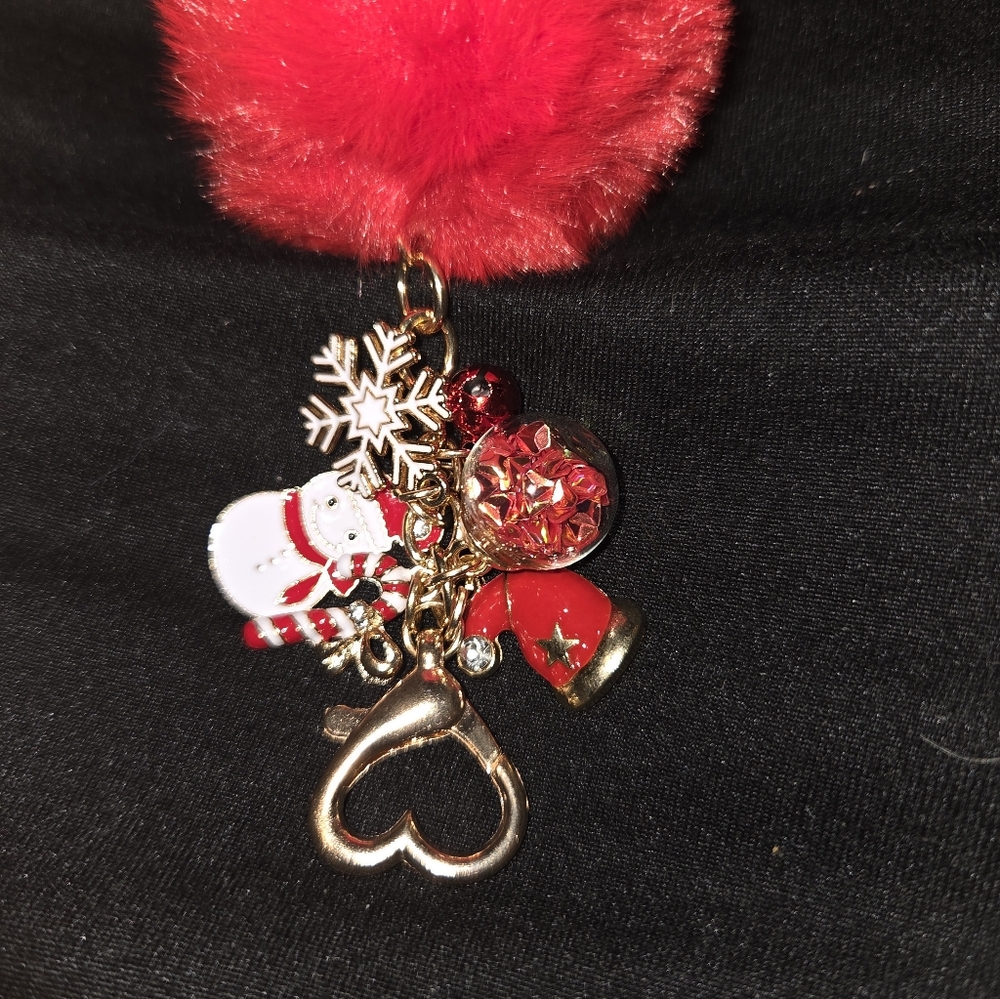 Red Pom Pom Keychain with Snowman Charm NWOT - Picture 5 of 6